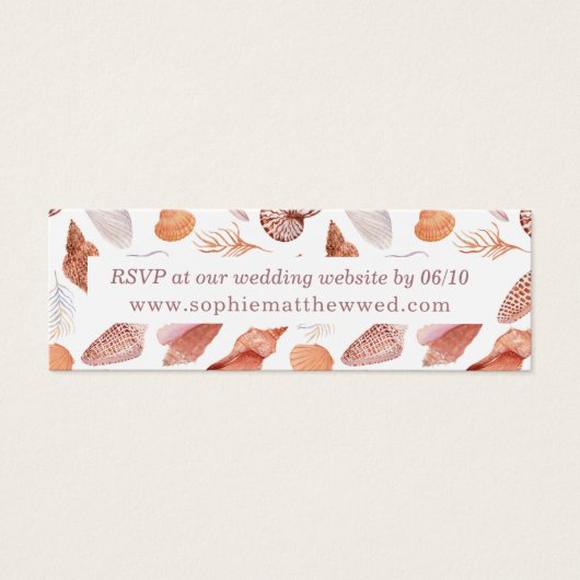 Beach Seashells Waterverf Coastal Wedding Website Mini Visitekaartjes (Voorkant)