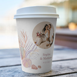 Beach Seashells Waterverf Foto bruiloft Papieren Bekers