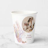 Beach Seashells Waterverf Foto bruiloft Papieren Bekers (Achterkant)