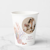 Beach Seashells Waterverf Foto bruiloft Papieren Bekers (Voorkant)