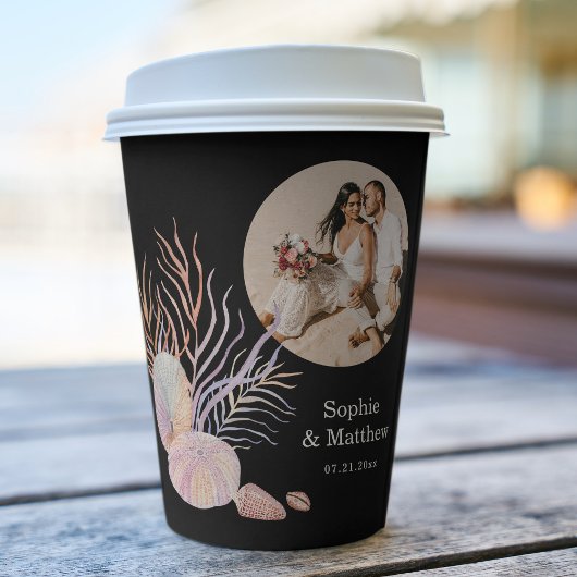 Beach Seashells Waterverf Foto Weddenschap Paper C Papieren Bekers