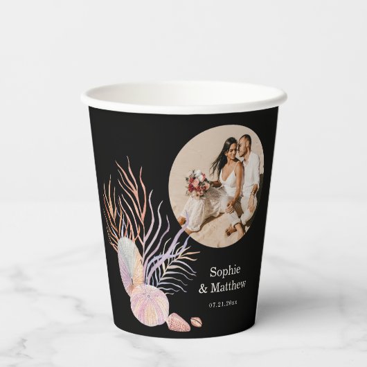 Beach Seashells Waterverf Foto Weddenschap Paper C Papieren Bekers (Achterkant)