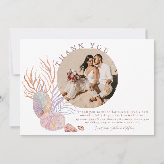 Beach Seashells Waterverf Kustfoto bruiloft Bedankkaart (Voorkant)