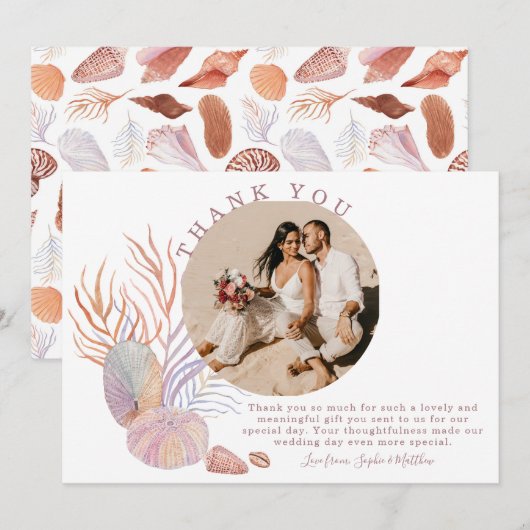 Beach Seashells Waterverf Kustfoto bruiloft Bedankkaart (Voorkant / Achterkant)