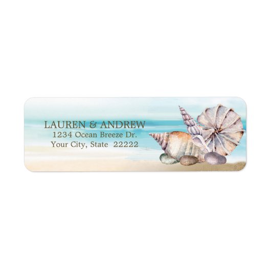 Beach Seashells Waterverf Nautical Return Address Etiket (Voorkant)