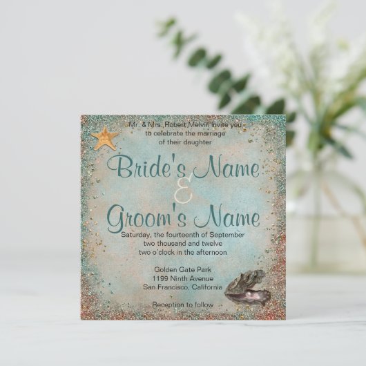 Beach Seashells Weddenschap Kaart (Staand voorkant)