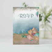 Beach Seashells Weddenschap RSVP Kaartje (Staand voorkant)