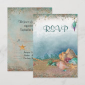 Beach Seashells Weddenschap RSVP Kaartje (Voorkant / Achterkant)
