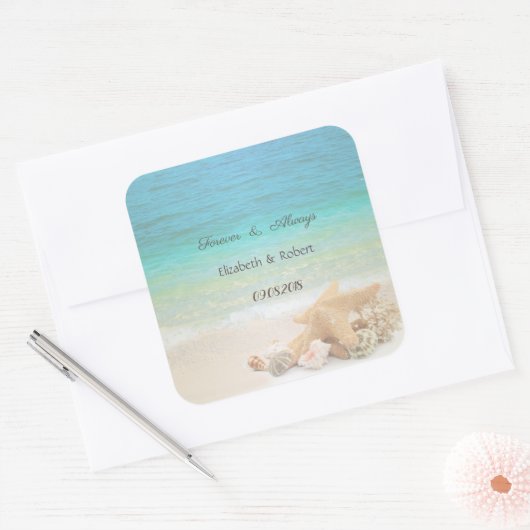 Beach Seashells Weddenschap Vierkante Sticker (Envelop)