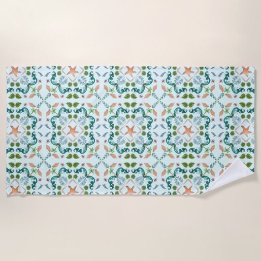 Beach Seashells Zee Life Pattern Strandlaken (Voorkant)