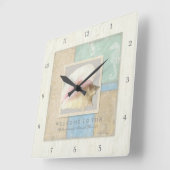 Beach Seashore Ocean Welcome Guest Wooden Boards Vierkante Klok (Hoek)