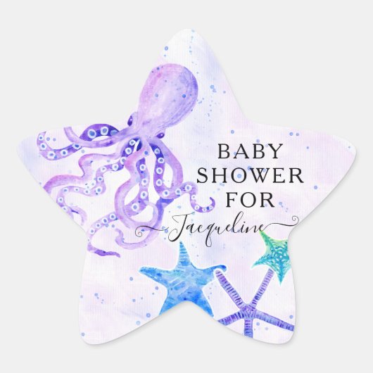 Beach Seaside Bright Octopus Starfish Baby shower Ster Sticker (Voorkant)