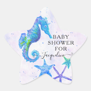 Beach Seaside Bright Seahorse Starfish Baby shower Ster Sticker