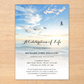 Beach Seaside Ocean Celebration of Life Funeral Acryl Uitnodigingen (Voorkant)