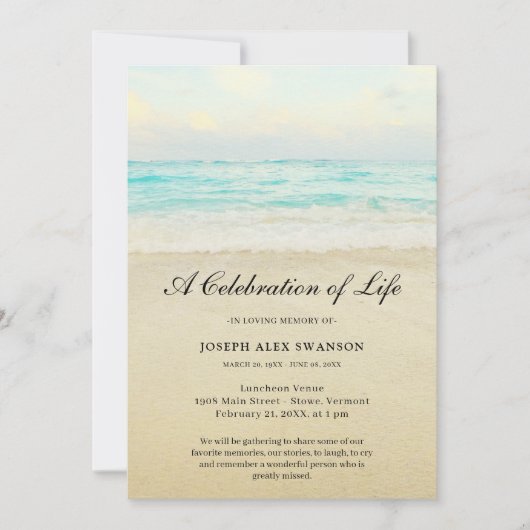 Beach Seaside Ocean Celebration of Life Funeral Kaart (Voorkant)