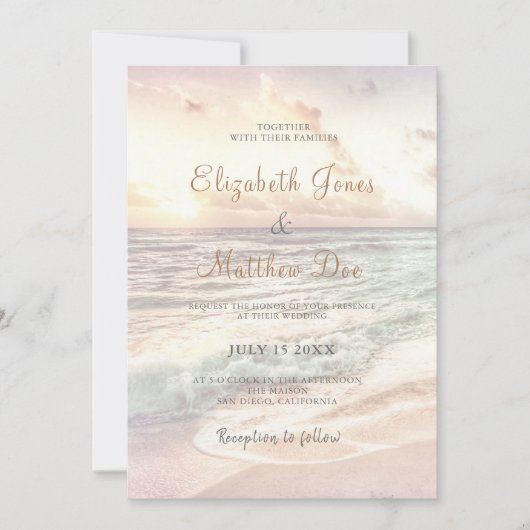 Beach Seaside/Ocean Sunset Wedding Invitation Kaart (Voorkant)