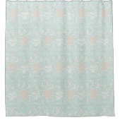 Beach Seaside Seashells Blue White Damask Patroon Douchegordijn (Voorkant)