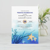 Beach | Seaside Starfish Waterverf Wedding Kaart (Staand voorkant)