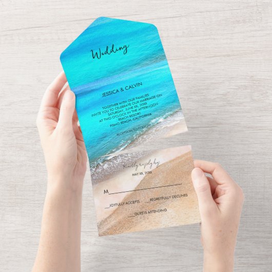 Beach Seaside Summer 3 in 1 Weddenschap All In One Uitnodiging (Afscheurbaar)