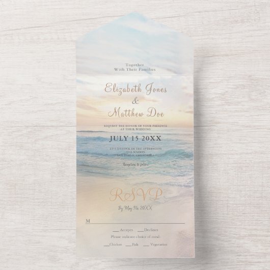 Beach Seaside Sunrise bruiloft All In One Uitnodiging (Binnen)