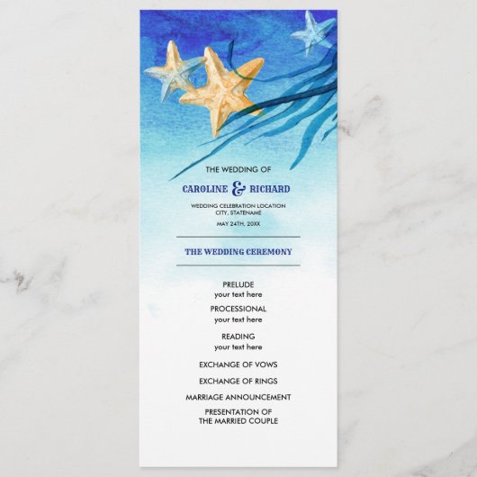 Beach | Seaside Waterverf Wedding Flat Program Programmakaart (Voorkant)