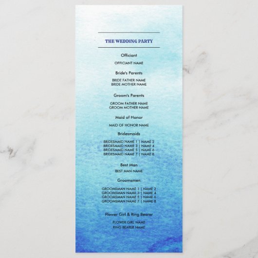 Beach | Seaside Waterverf Wedding Flat Program Programmakaart (Achterkant)