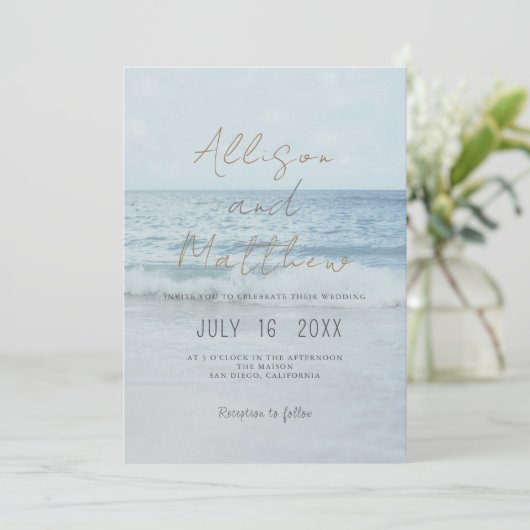 Beach Seaside Wedding Invitation Oceanside Wedding Kaart (Staand voorkant)