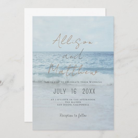 Beach Seaside Wedding Invitation Oceanside Wedding Kaart (Voorkant / Achterkant)