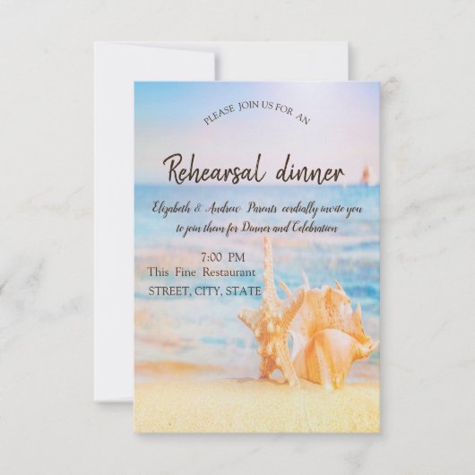 Beach,Seastar,Seashell repesal Dinner Kaart (Voorkant)