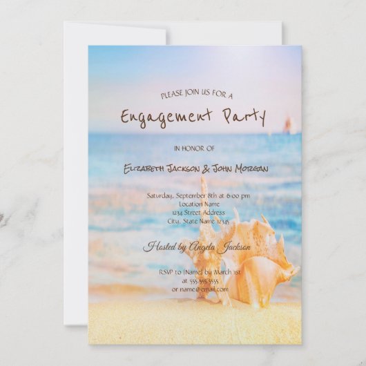 Beach,Seastar,Seashell-Verloving Kaart (Voorkant)