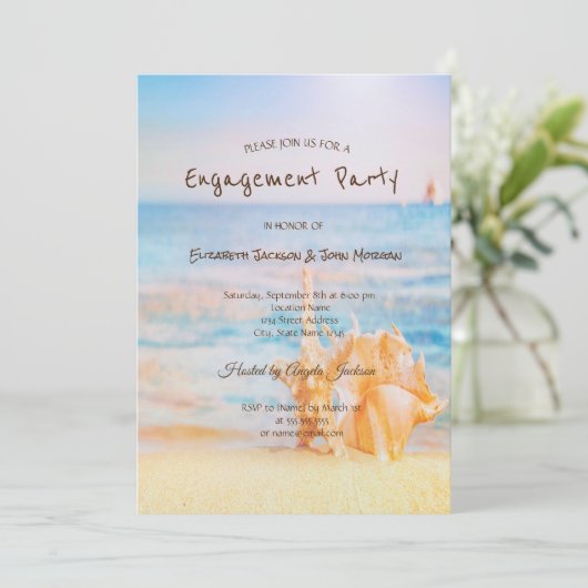 Beach,Seastar,Seashell-Verloving Kaart (Staand voorkant)