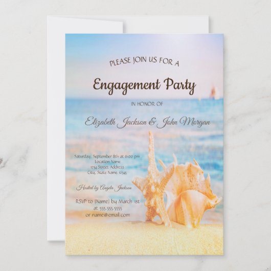 Beach,Seastar,Seashell-Verloving Kaart (Voorkant)