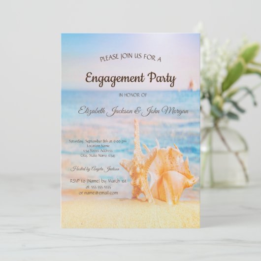 Beach,Seastar,Seashell-Verloving Kaart (Staand voorkant)