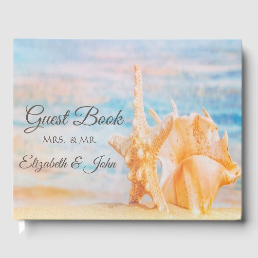 Beach,Seastar,Seashell Wedding Gastenboek (Voorkant)