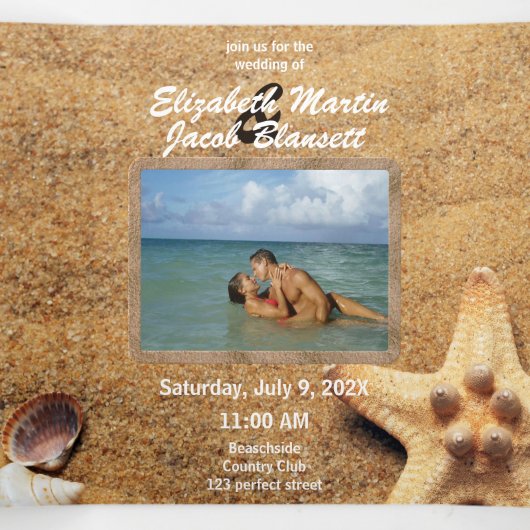 Beach Serenity met Photo All-in-One Weddenschap Drieluik Uitnodiging (Binnenkant midden)