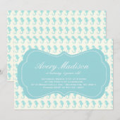 Beach Shabby Chic Seahorse Invitation party blue Kaart (Voorkant / Achterkant)