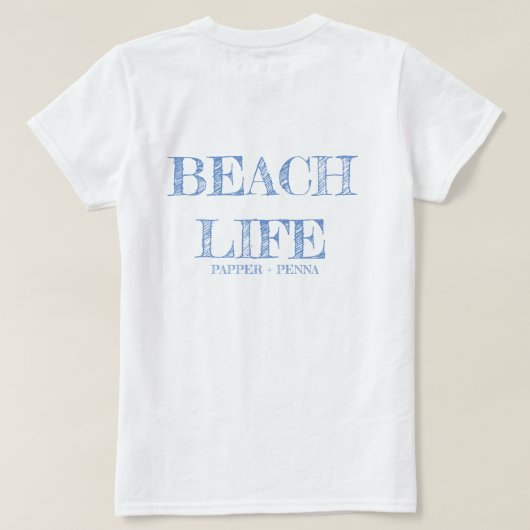 Beach Shack Life 1; Tshirt; Blauw T-shirt (Design achterkant)