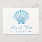 Beach Shell Blue Nautical Wedding Dank u Uitnodiging Briefkaart (Voorkant)