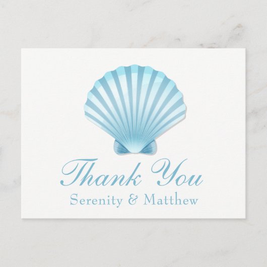 Beach Shell Blue Nautical Wedding Dank u Uitnodiging Briefkaart (Voorkant)