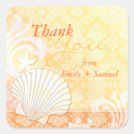 Beach Shell Coastal Weddenschap Bedankt Vierkante Sticker