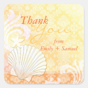 Beach Shell Coastal Weddenschap Bedankt Vierkante Sticker