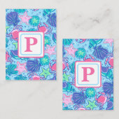 Beach Shell Crab Ocean Monogram Preppy Notitiekaartje (Voorkant / Achterkant)
