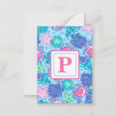 Beach Shell Crab Ocean Monogram Preppy Notitiekaartje (Achterkant)