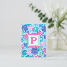 Beach Shell Crab Ocean Monogram Preppy Notitiekaartje