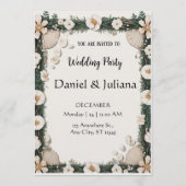Beach Shell & Floral Frame Engagement Invitation Kaart (Voorkant)
