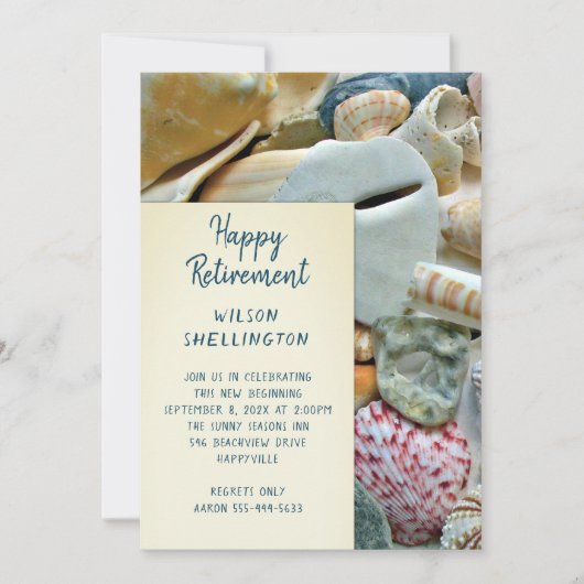 Beach Shells Happy Retirement Party Invitation Kaart (Voorkant)