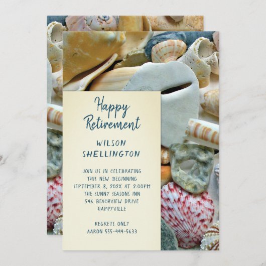 Beach Shells Happy Retirement Party Invitation Kaart (Voorkant / Achterkant)