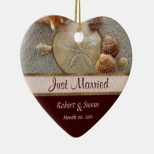 Beach Shells Heart Shaped Wedding Favor Keramisch Ornament (Rechts)
