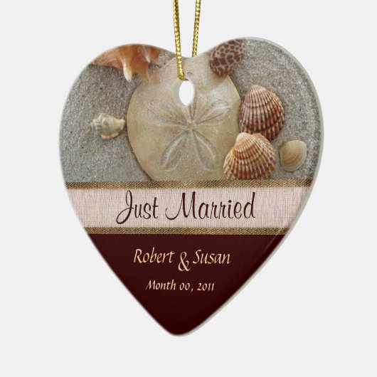Beach Shells Heart Shaped Wedding Favor Keramisch Ornament (Links)
