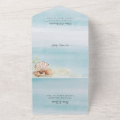 Beach Shells Ocean Tropical Waterverf Wedding All In One Uitnodiging (Buitenkant)